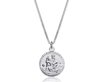 Aeon Real Sterling Silver St Christopher Medal Pendant Necklace with Adjustable Chain