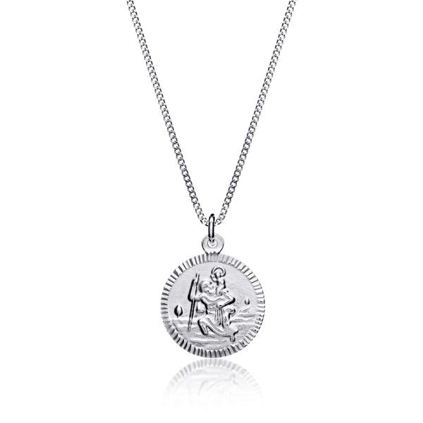 Aeon Real Sterling Silver St Christopher Medal Pendant Necklace with Adjustable Chain