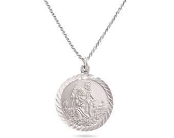 Aeon Real Sterling Silver St Christopher Medal Pendant Necklace with Adjustable Chain