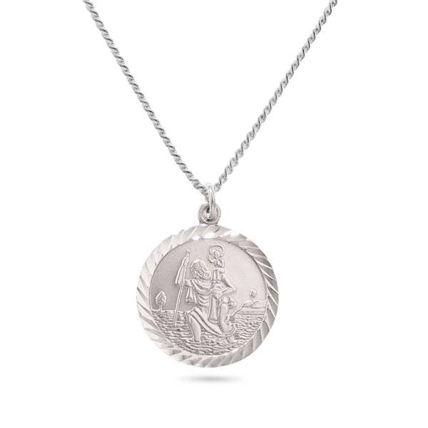 Aeon Real Sterling Silver St Christopher Medal Pendant Necklace with Adjustable Chain