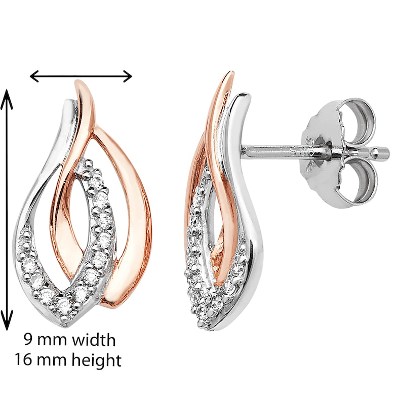 Hypoallergenic Earring for Women C Aeon Sterling Silver 2 Tone Rose Gold plate Interlinked Pear Drop Earring Set With White Cubic Zirconia