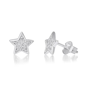 Aeon Real Sterling Silver Star Earrings Set with Cubic Zirconias