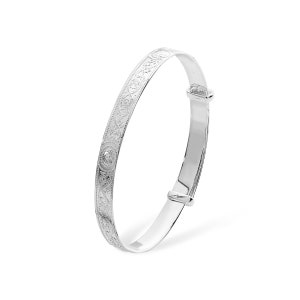 Aeon Real Sterling Silver Adjustable Baby Bangle With Engraved Design.  925 Silver Baby / Childrens Bracelet