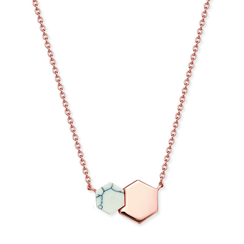 1 Inch Necklace 10mm Aeon Real Sterling Silver With Rose Gold Plating Hexagonal Necklace Set with Marble Effect Shell Adjustable 16 Inch