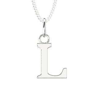 Collar con colgante de la letra inicial L en plata de ley 925, alfabeto de la A a la Z. Incluye 26 iniciales. Incluye collar de plata ajustable de 40 a 45 cm.