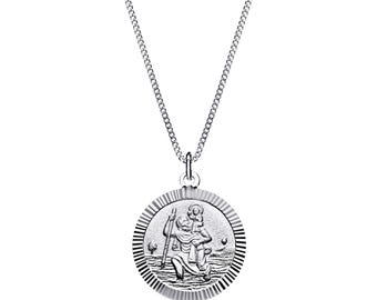Aeon Real Sterling Silver St Christopher Medal Pendant Necklace with Adjustable Chain