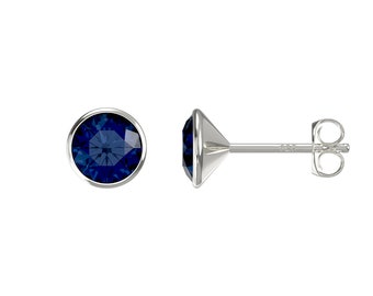 Aeon Real Sterling Silver Blue Topaz Colour Swarovski Crystal Stud Earrings For Women. 6mm Hypoallergenic December Birthstone earrings