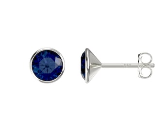 Aeon Real Sterling Silver Blue Topaz Colour Swarovski Crystal Stud Earrings For Women. 6mm Hypoallergenic December Birthstone earrings