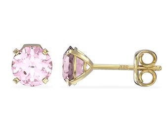 9ct Yellow Gold Birthstone Stud Earrings for Women Girls October Pink Coloured Cubic Zirconia Tourmaline Opal. 5mm *5mm