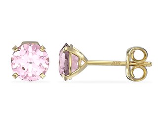 Orecchini A Bottoncino Oro Giallo 9 Carati Con Zirconia Cubica - Tondi Da 5 Mm, Chiusura A Farfalla, In Scatola Regalo