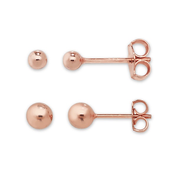 Aeon Set of 2 Pairs of Rose Gold Plated 925 Sterling Silver  Round Ball Studs 3mm and 5mm