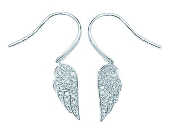 Aeon Sterling Silver Wing Earrings Set with White Cubic Zirconia - Hypoallergenic Stud Earring- 925 Sterling Silver Cubic Zirconia Crystal C