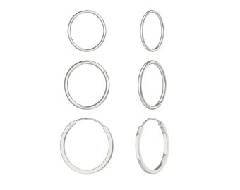 Aeon Set of Three 925 Sterling Silver Hoops.  10mm,12mm and 16mm