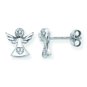 Aeon Echt Sterling Silber und Zirkonia Herz Engel Ohrstecker. 7mm * 8mm 925 hypoallergene Silber Zirkonia Engel Ohrstecker