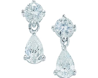 Aeon Round & Pear White Cubic Zirconia Drop Earrings - Hypoallergenic Sterling Silver for Ladies, Silver Earrings for Women, Comfort Elegant