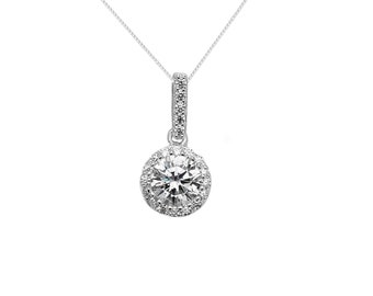 BSGSH Antique Look Rose Gold Plated Round CZ Halo Pendant Necklace Jewelry for Women and Girls 