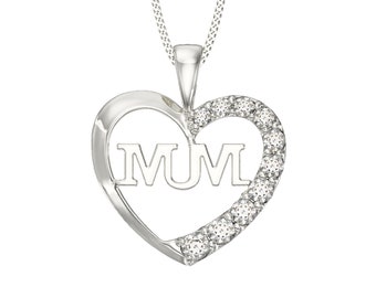 Aeon Sterling Silver Cubic Zirconia Mum Heart Pendant, Necklace Chain - Hypoallergenic Durable Quality Sterling Silver Pendant - Impressive