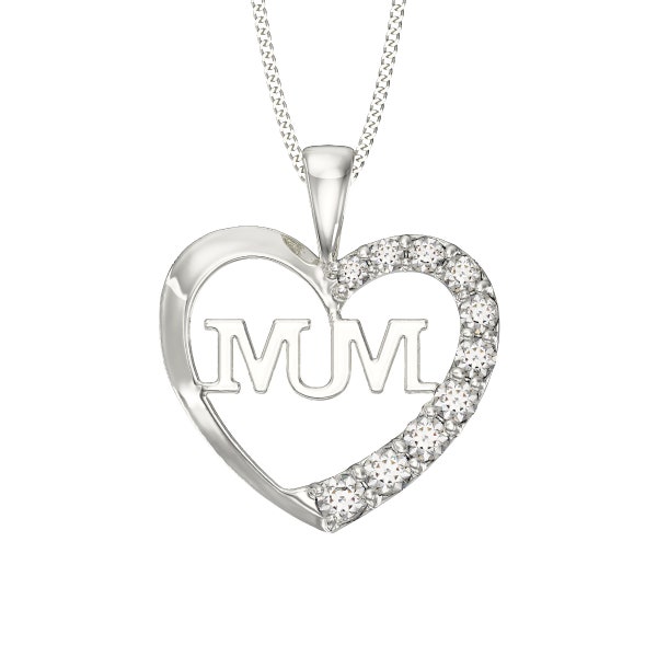 Aeon Sterling Silver Cubic Zirconia Mum Heart Pendant, Necklace Chain - Hypoallergenic Durable Quality Sterling Silver Pendant - Impressive