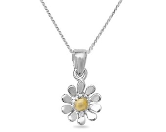 Aeon Real 925 Sterling Silver Daisy Pendant Necklace with Adjustable Chain.