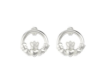 Aeon Claddagh Round Drop - Irish, Celtic and  Love, Friendship and Loyalty - Hypoallergenic Sterling Silver, Silver Earrings for Women - 8mm