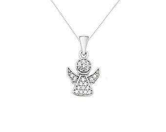 Aeon スターリングシルバー エンジェルペンダント ホワイトキュービックジルコニアネックレスチェーン付き - 抗アレルギースターリングシルバーペンダント - 最高品質のジュエリー