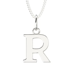 Collar con colgante de la letra inicial R en plata de ley 925, alfabeto de la A a la Z. Incluye 26 iniciales. Incluye collar de plata ajustable de 40 a 45 cm.