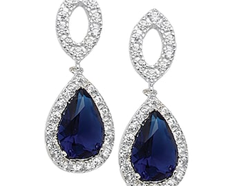 Silver Earrings By CS-DB Pear-Cut Cubic Zirconia Created Blue Spinel Round Waterdrop Drop Stud Earrings For Womens 
