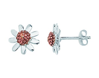 Boucles d’oreilles Aeon Real Sterling Silver Daisy, avec tête florale plaquée or rose