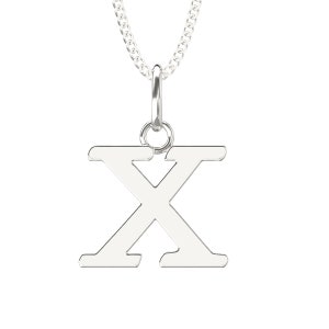 925 Sterling Silber X Anfangsbuchstabe Halskette Anhänger, A-Z Alphabet. Alle 26 Initialen, Kommt mit verstellbarer 16 bis 18-Zoll-Silberhalskette