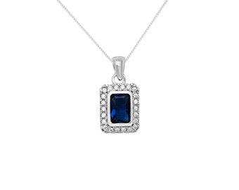 Aeon Sterling Silver Blue & White Cubic Zirconia Pendant Necklace Chain - Hypoallergenic Sterling Silver Pendant - Romantic Fashionable Styl