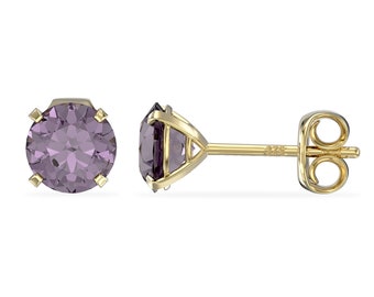 9ct Yellow Gold Birthstone Stud Earrings for Women Girls June Light Purple Cubic Zirconia. 5mm *5mm