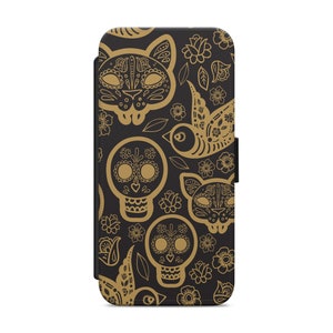 Sugar Skull Art Tattoo Mandala Pattern PU Leather Wallet Phone Case Cover for iPhone Samsung Huawei
