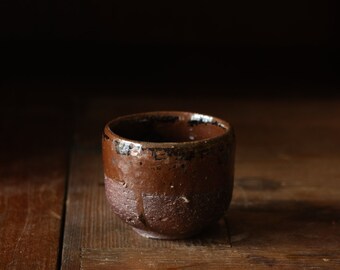 Woodfired wild clay tea bowl. Handmade stoneware tea cup. Wheelthrown tea bowl made from local clay. Handmade pottery teaware.