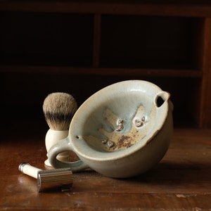 Shaving scuttle. Woodfired ceramic shaving bowl for wet shaving. Wheelthrown shaving cup for a traditional shaving. Duck design