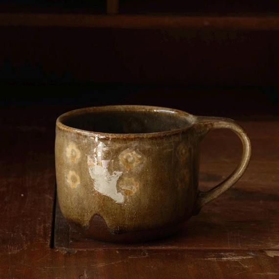 Woodfired Stoneware Coffee Mug: Olive Green Floral Inlay, 280ml - Etsy  Canada