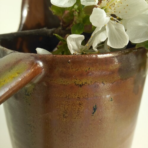 Maroon brown handmade ceramic jug. Woodfired pottery pitcher. Ice tea lemonade ceramic jug. Ashglazed flowers pitcher. Lemonade ice tea shops jar
