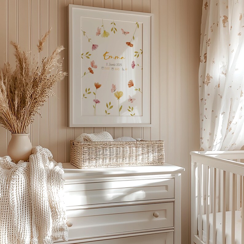 Süßes Geburtsposter fürs Kinderzimmer – Geschenk Geburt, Personalisierte Geburtstafel als Kinderzimmer Dekoration, Geburtsblumen poster Bild 9