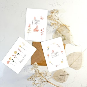Set di 3 cartoline di Pasqua, simpatiche cartoline per la famiglia e gli amici, allegro biglietto di auguri con fiori primaverili A6, cartolina per bambini