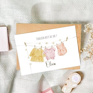 Personalisierbare Babykarte zur Geburt „Endlich bist du da“,  Individuelle Grußkarte für Neugeborene, A6 Grußkarte mit süßem Design