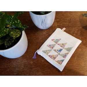 Love Zipper Pouch - Pinks, Liberty Project Bag, Half Square Triangle.