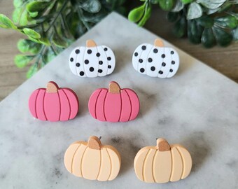 Colorful Pumpkin Stud Earrings: Teal, Pink, or Orange - Stainless Steel.
