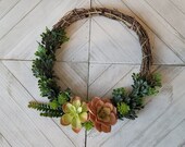 Artificial Succulent Wreath, Faux Succulent Wreath, Boxwood Wreath, Front Door Wreath, Indoor Wreath, Handmade Wreath, Housewarming Gift