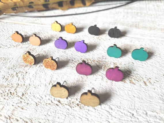 Fall Pumpkin Studs, Wooden Studs