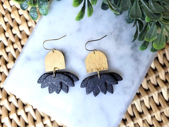 Black and Gold Floral Earrings.