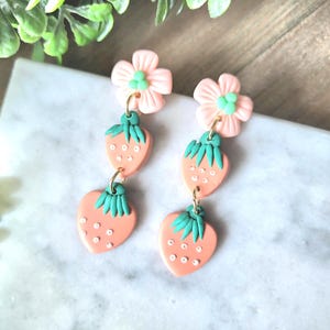 Handmade Strawberry Dangle Earrings: Polymer Clay Fruit Jewelry