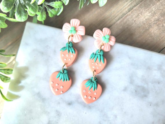 Fun Strawberry Fruit Dangle Earrings