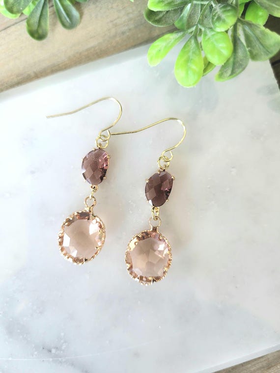 Smoky Topaz and Peach Gemstone Earrings