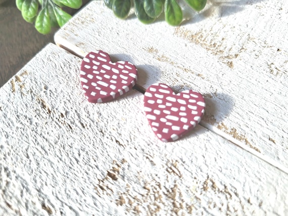 Pink Dotted Heart Stud Earrings