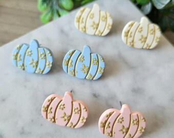 Colorful Flower Pumpkin Stud Earrings: Stainless Steel Posts.