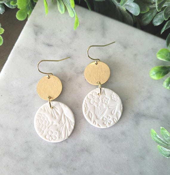 White and Gold Clay Earrings.